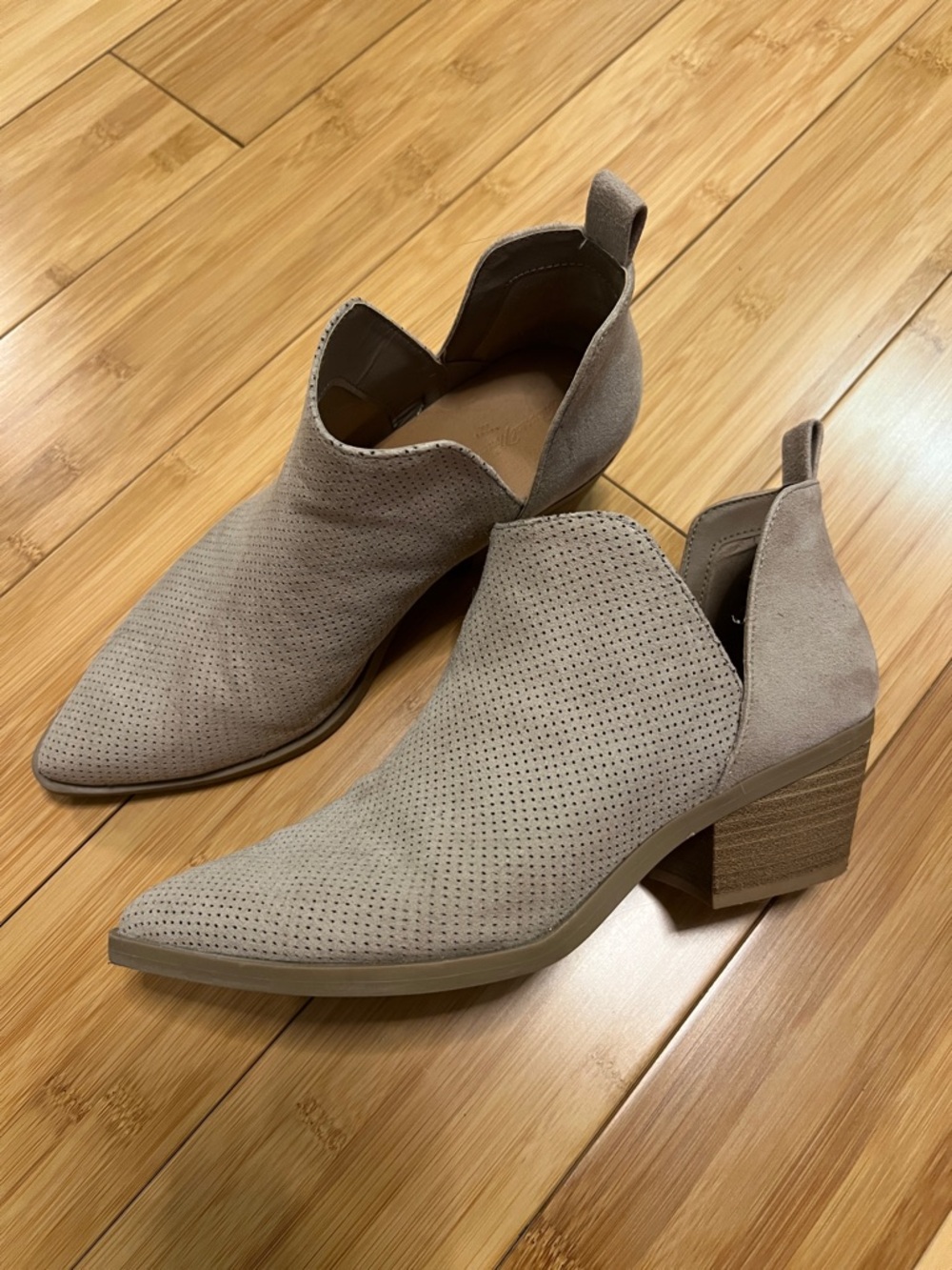 Universal Thread Taupe Perforated Pointed-Toe Ankle Booties